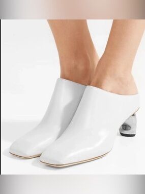 Rejina Pyo White Leather Slip-On Mule Heels